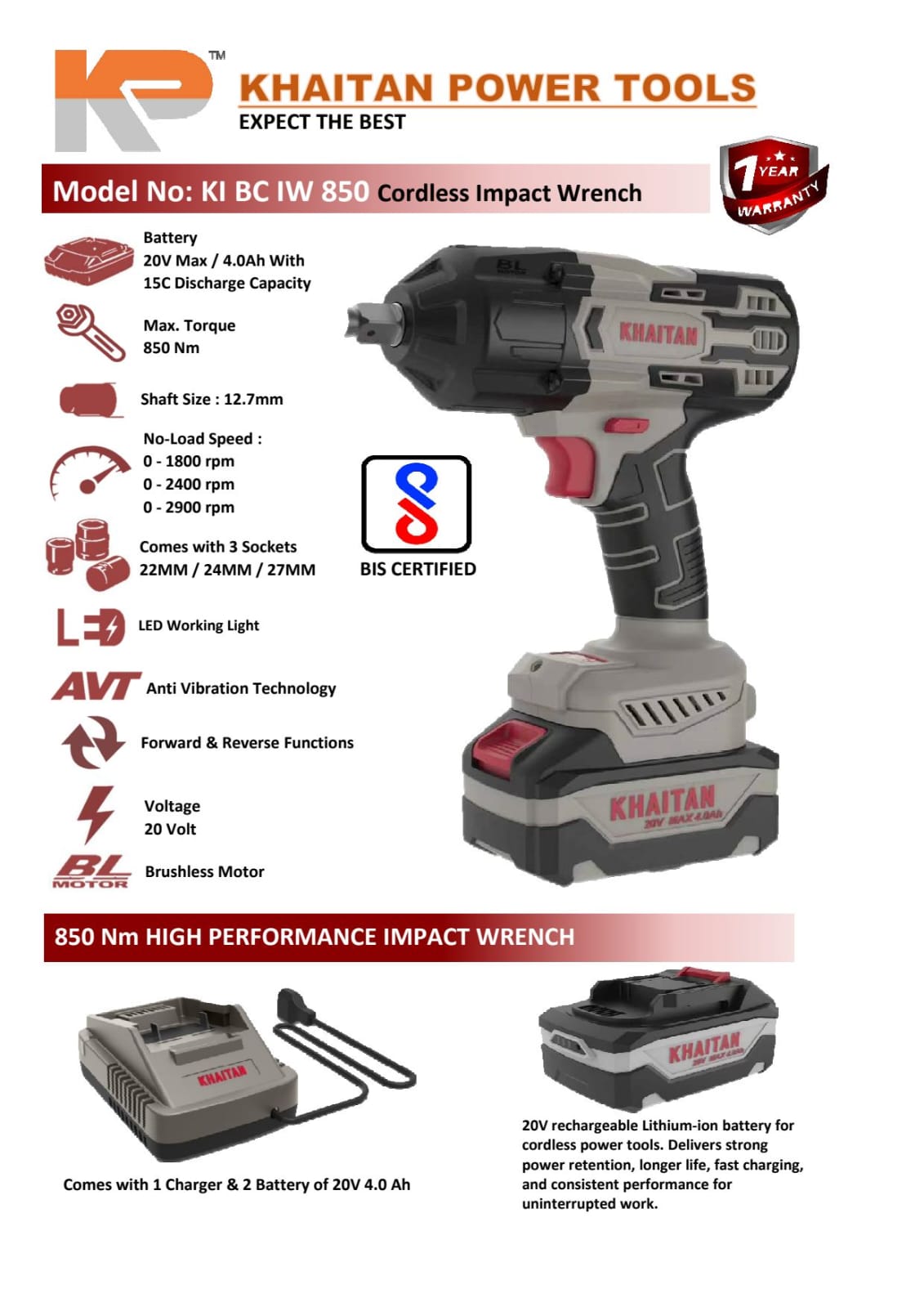 Khaitan Power Tools - KI BC IW 850